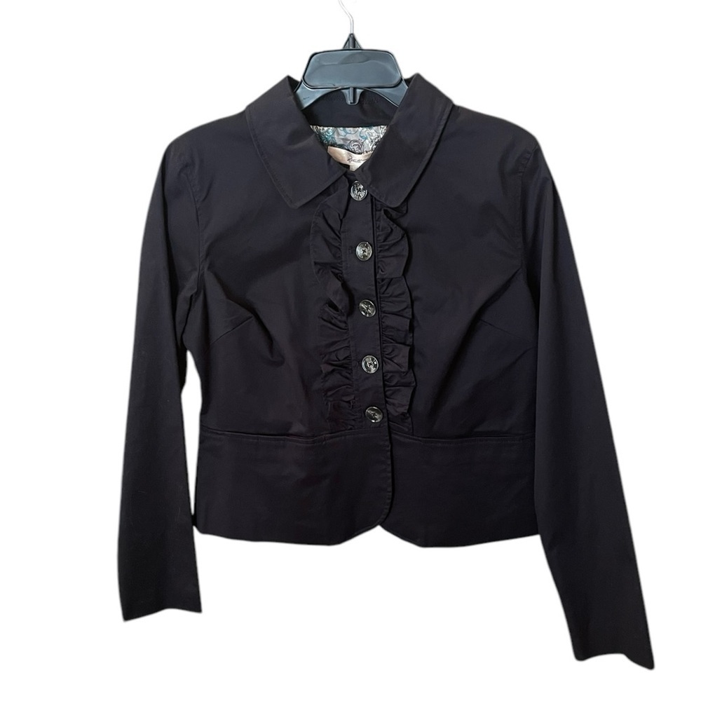 NWT Motto button down ruffle cotton jacket lined pockets SZ 14 black